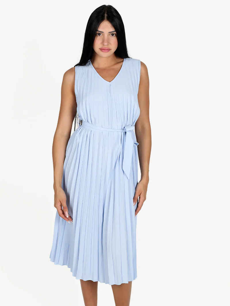 Abito donna plissettato seza maniche - azzurro