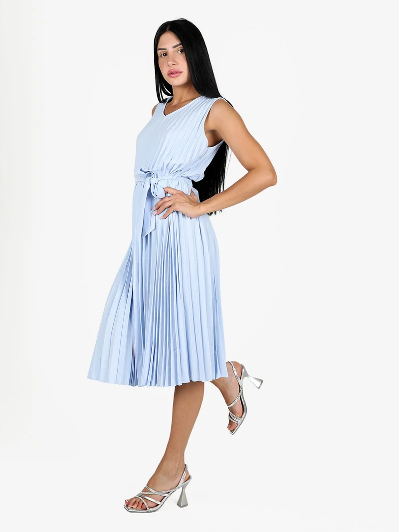 Abito donna plissettato seza maniche - azzurro