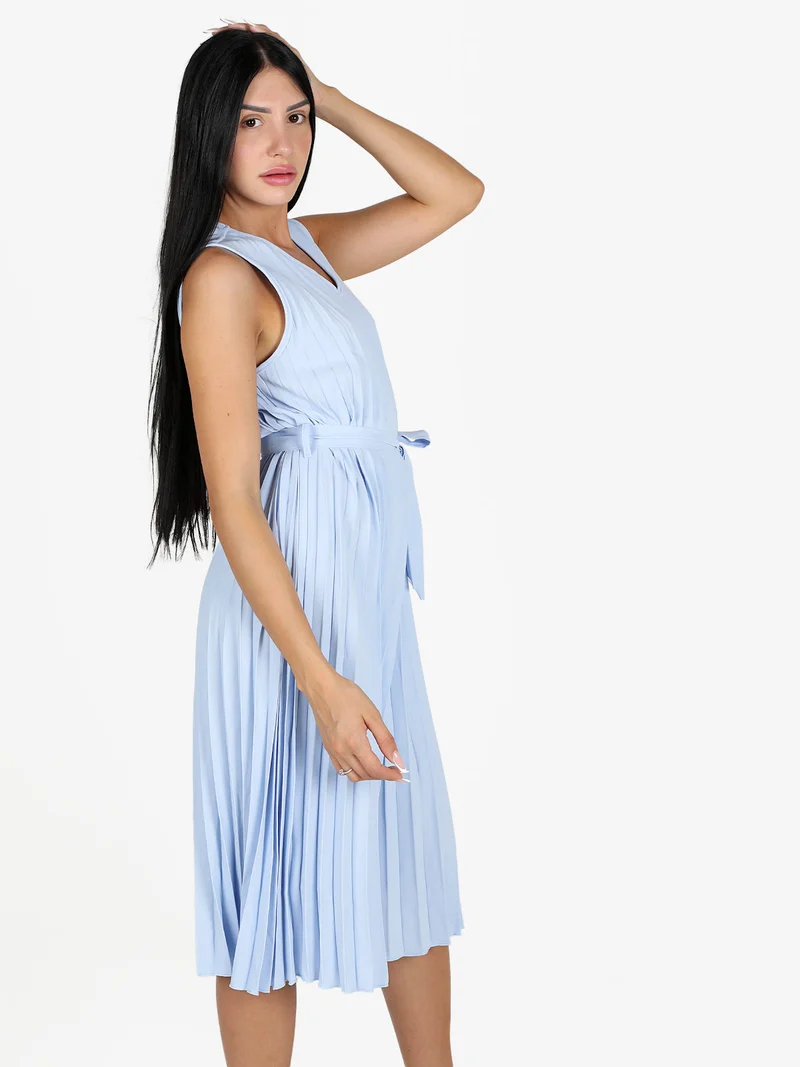 Abito donna plissettato seza maniche - azzurro