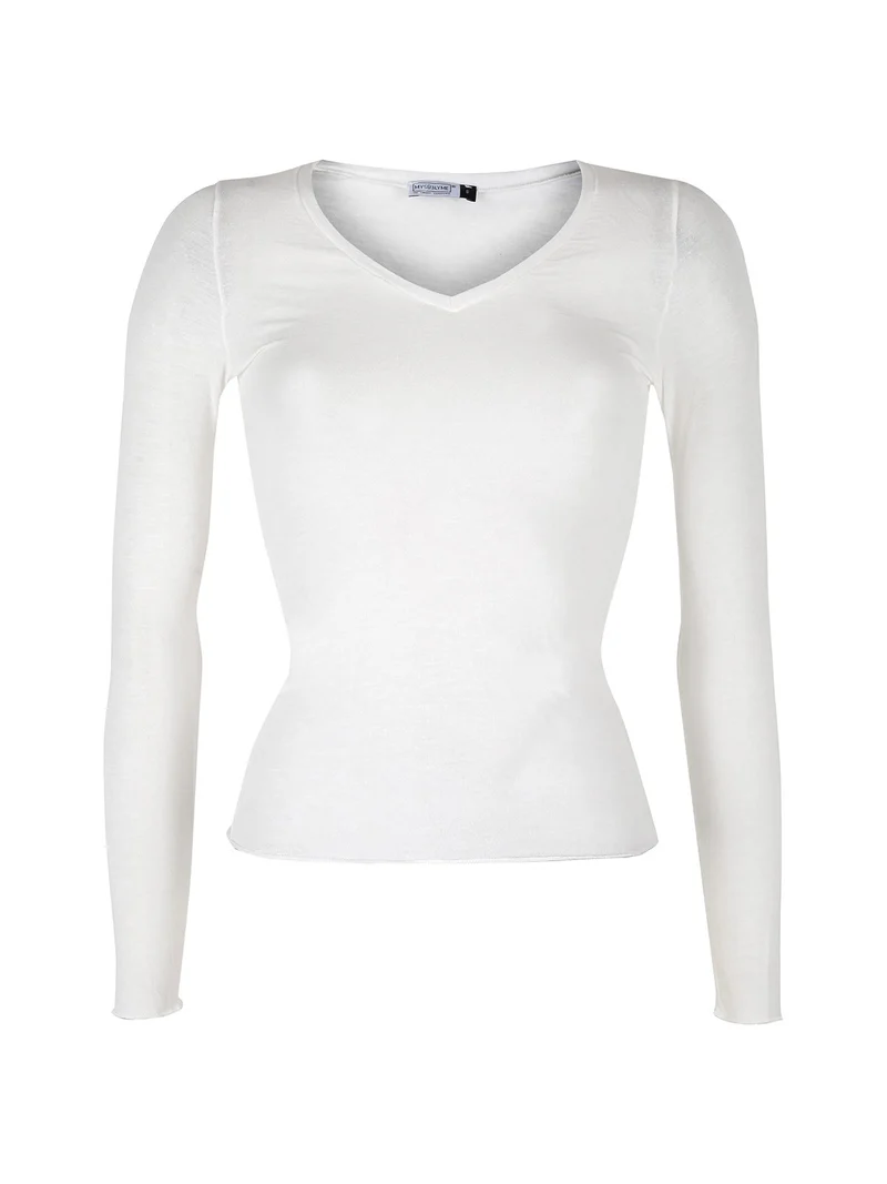 Maglia donna manica lunga in cashmere scollo V - panna