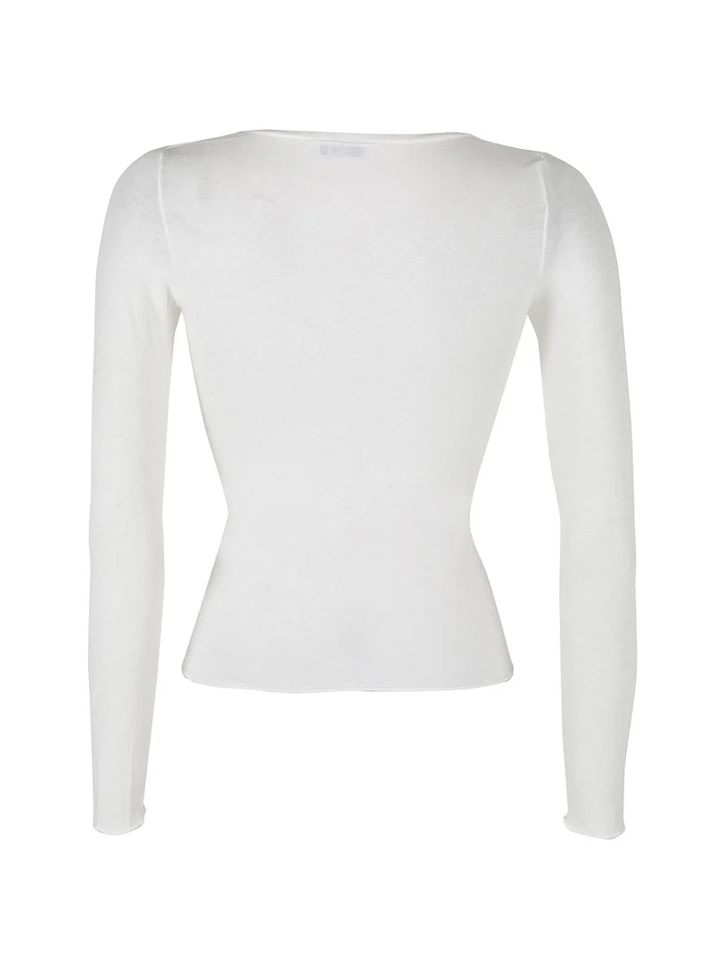 Maglia donna manica lunga in cashmere scollo V - panna