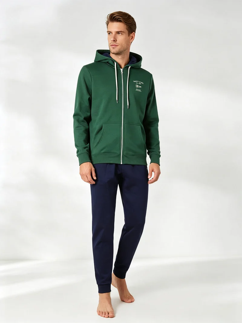 Completo tuta da uomo felpata con cappuccio e zip intera - verde