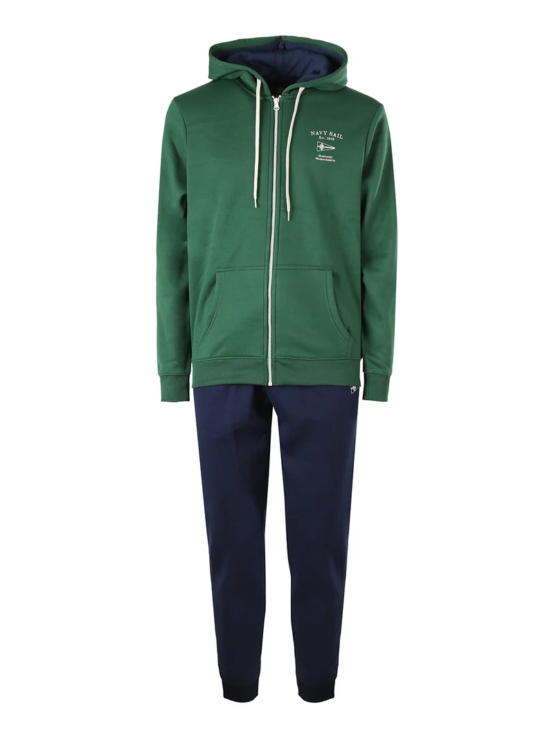 Completo tuta da uomo felpata con cappuccio e zip intera - verde