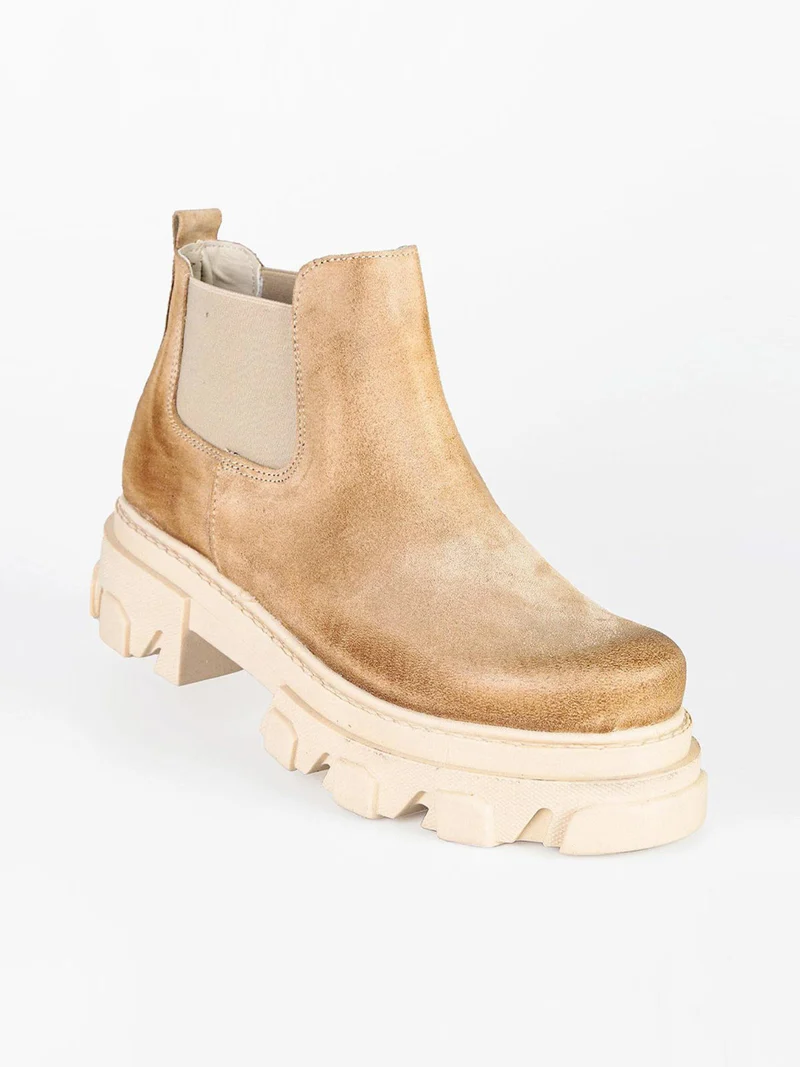 Stivaletti chelsea in pelle scamosciata con platform - beige