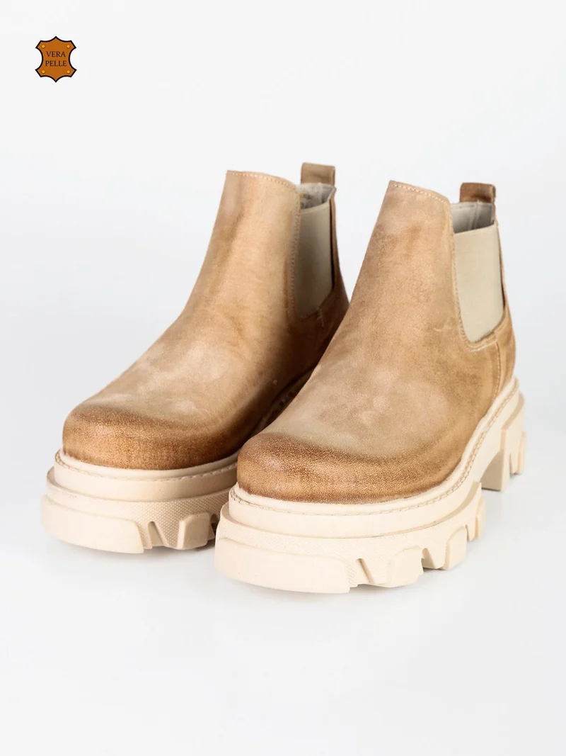 Stivaletti chelsea in pelle scamosciata con platform - beige