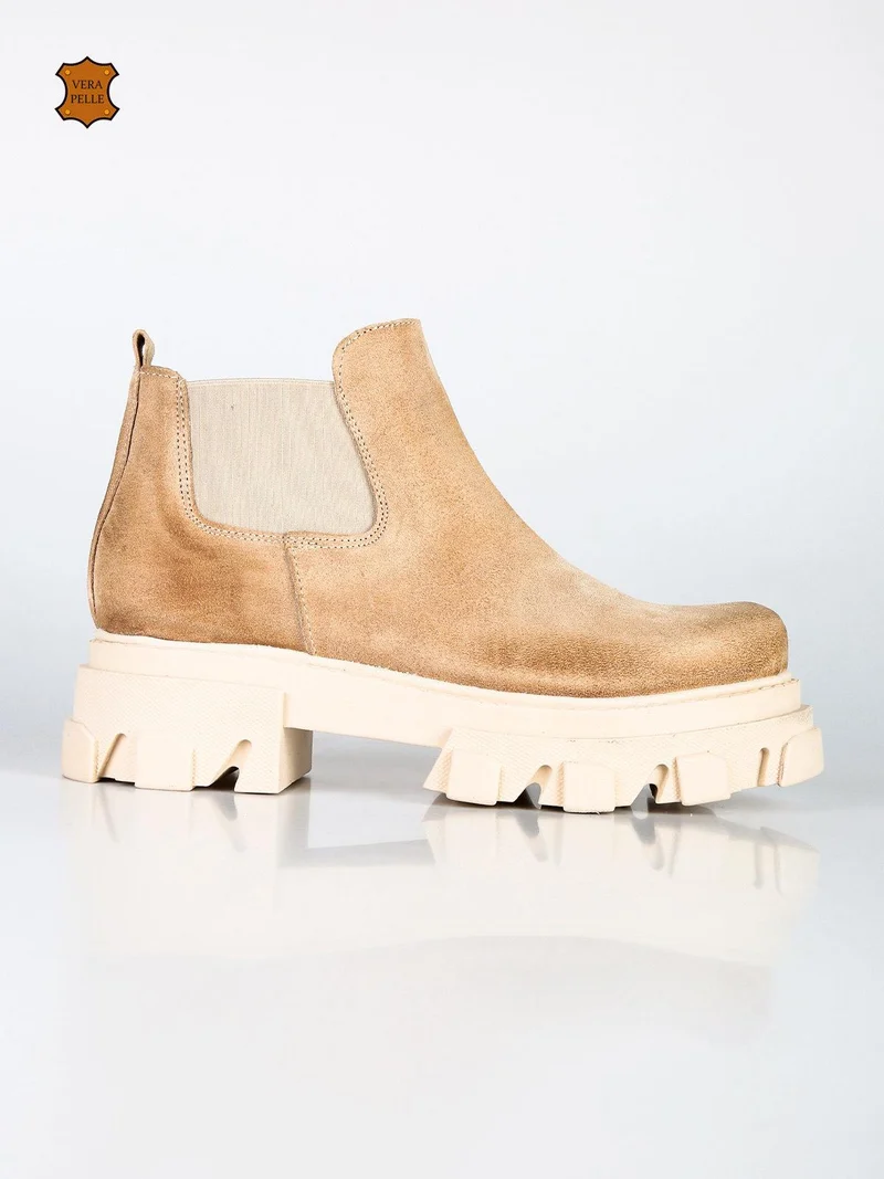 Stivaletti chelsea in pelle scamosciata con platform - beige
