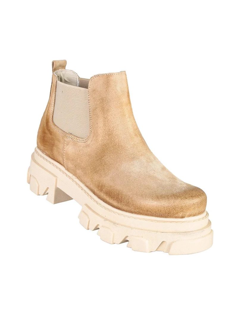 Stivaletti chelsea in pelle scamosciata con platform - beige