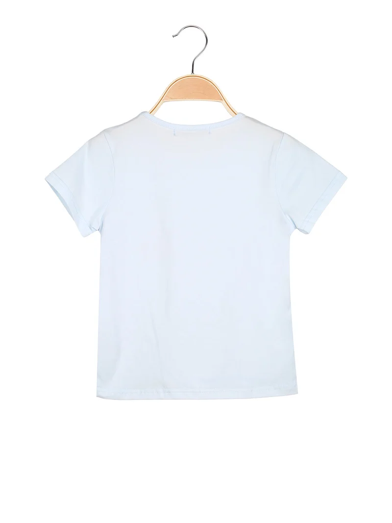 T-shirt da bambina in cotone con stampa disegno e strass - azzurro