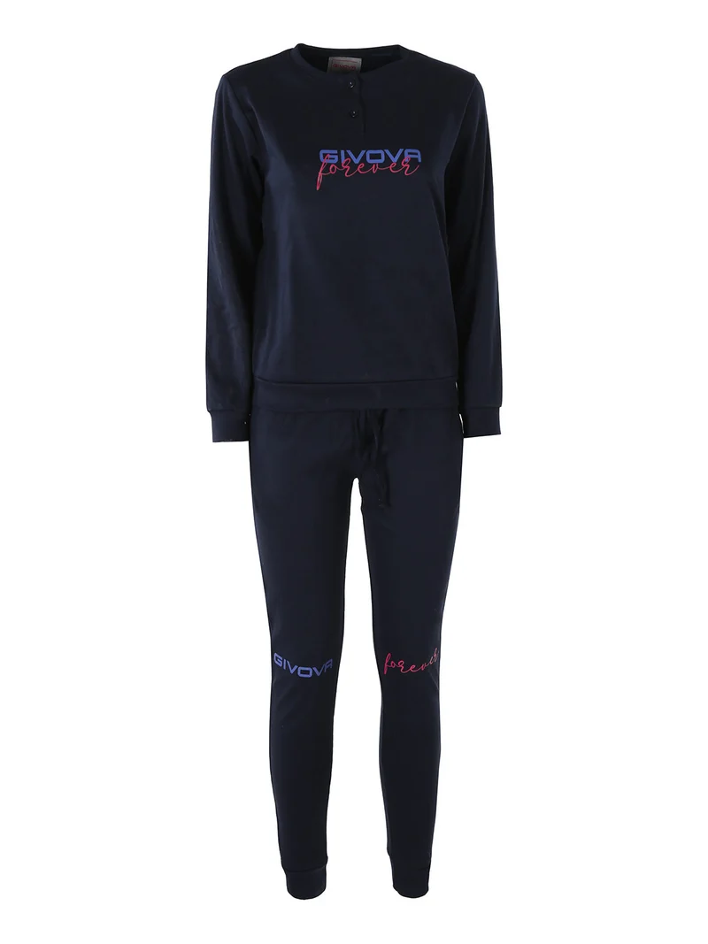 Pigiama donna in cotone interlock con stampa - blu scuro