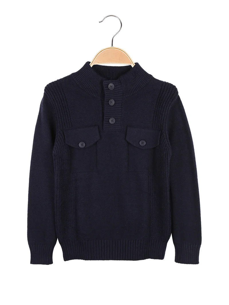 Maglione da bambino con bottoni sullo scollo - blu scuro