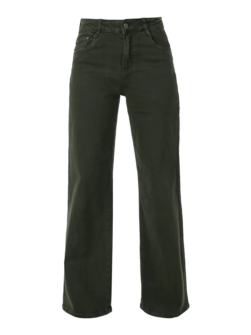 Jeans donna a vita alta con gamba larga - militare