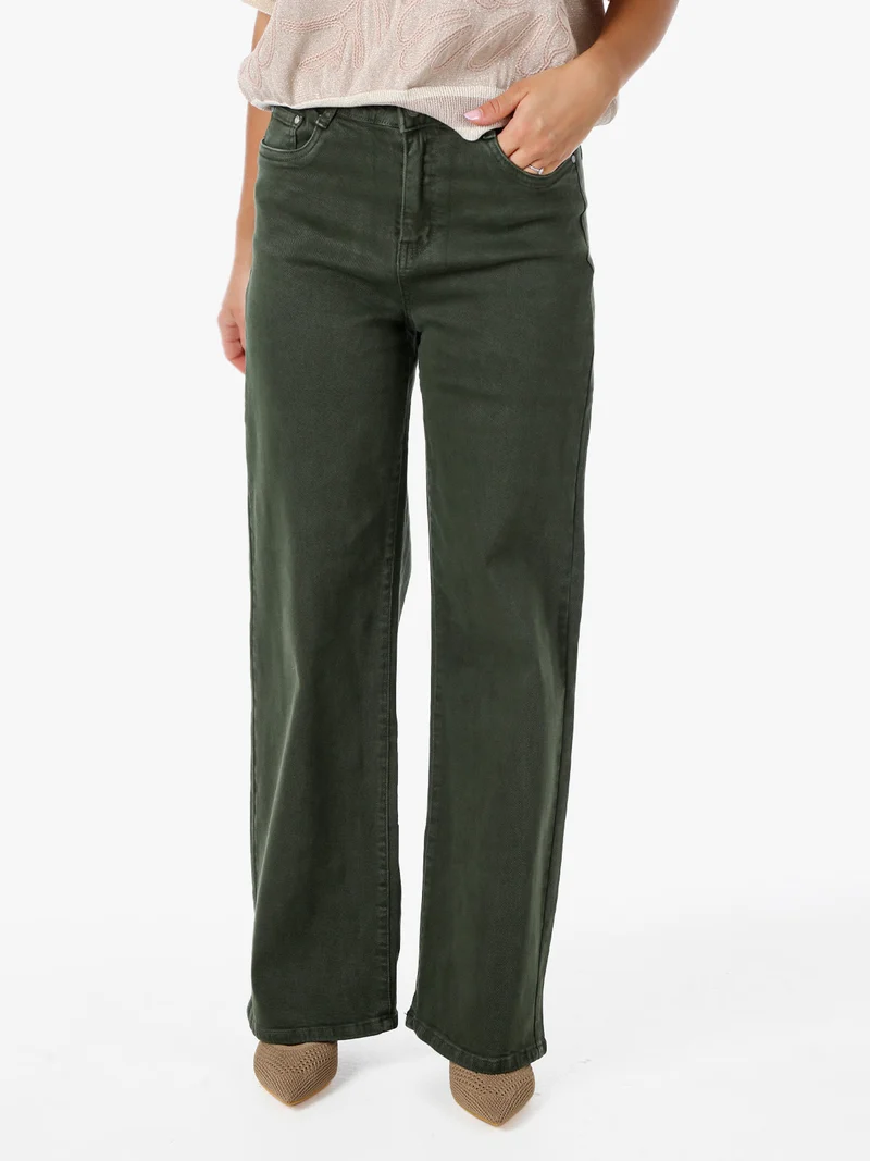 Jeans donna a vita alta con gamba larga - militare