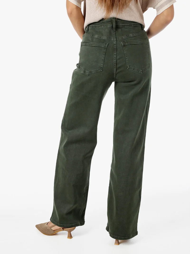 Jeans donna a vita alta con gamba larga - militare