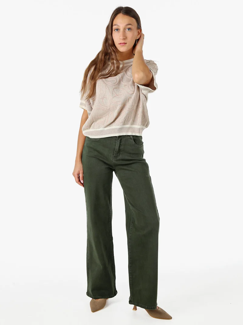 Jeans donna a vita alta con gamba larga - militare