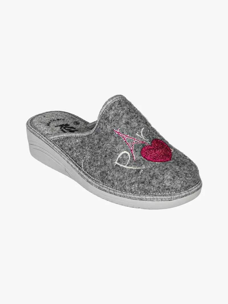 Pantofole donna in feltro con zeppa - grigio