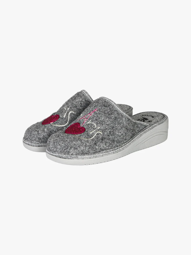 Pantofole donna in feltro con zeppa - grigio