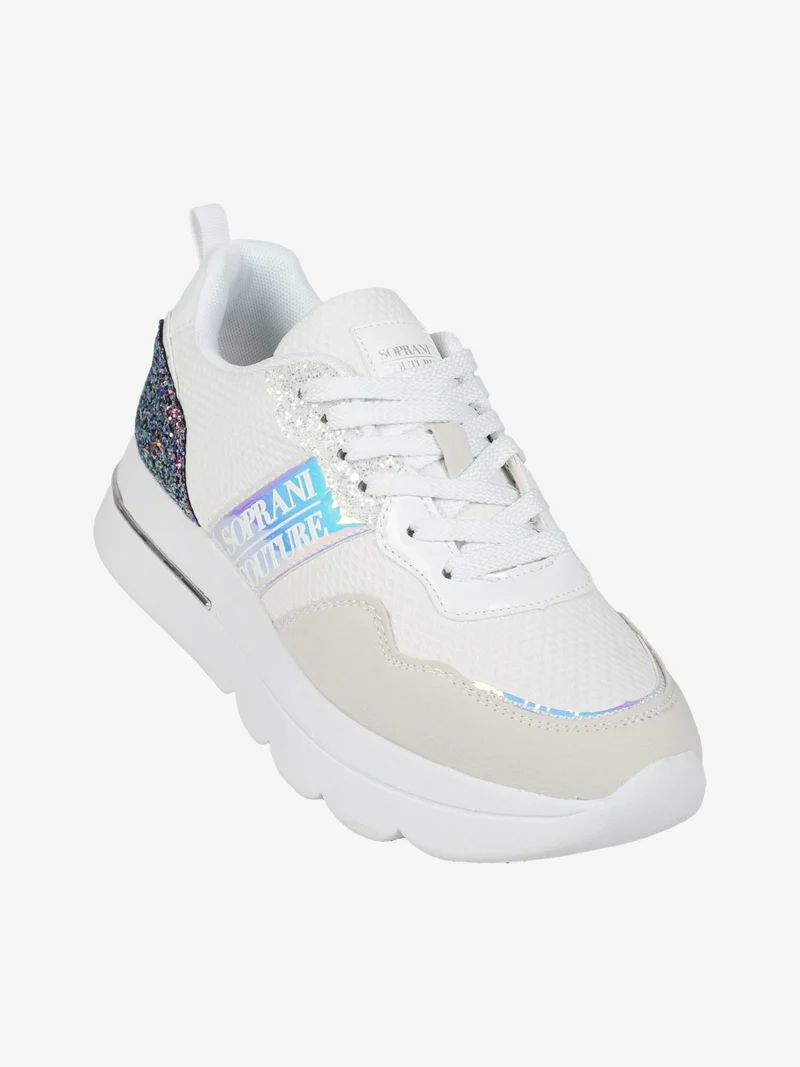 Sneakers donna glitter con platform - bianco