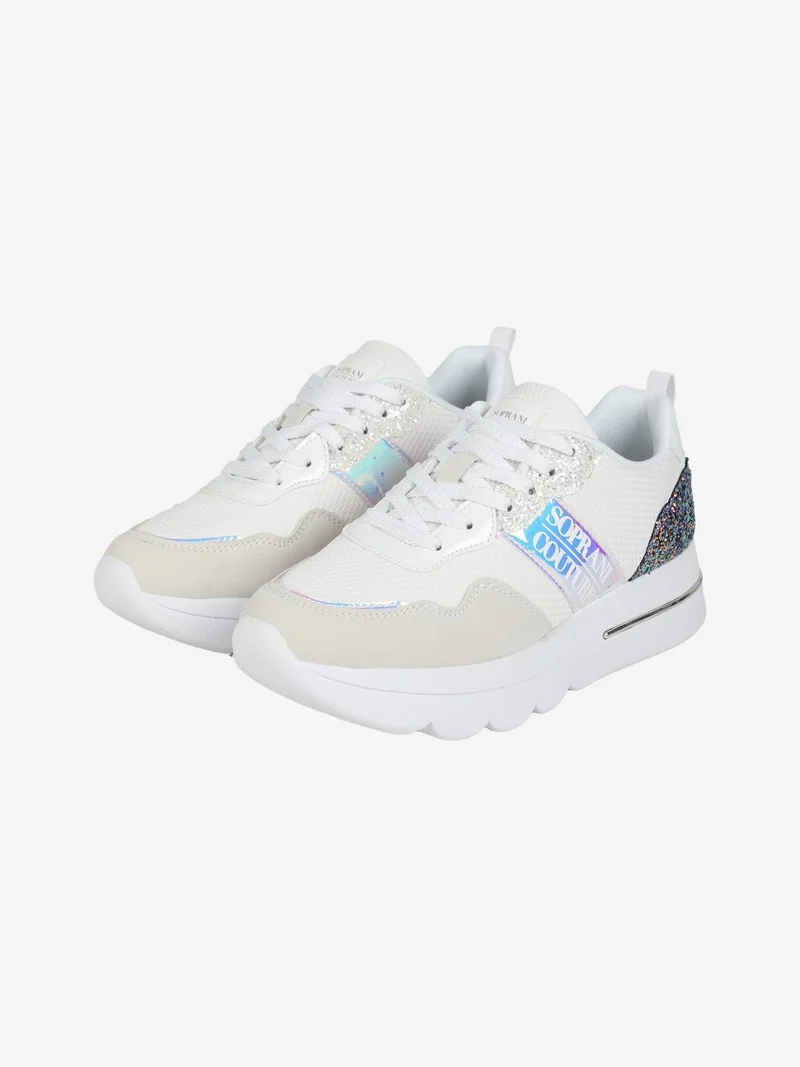 Sneakers donna glitter con platform - bianco