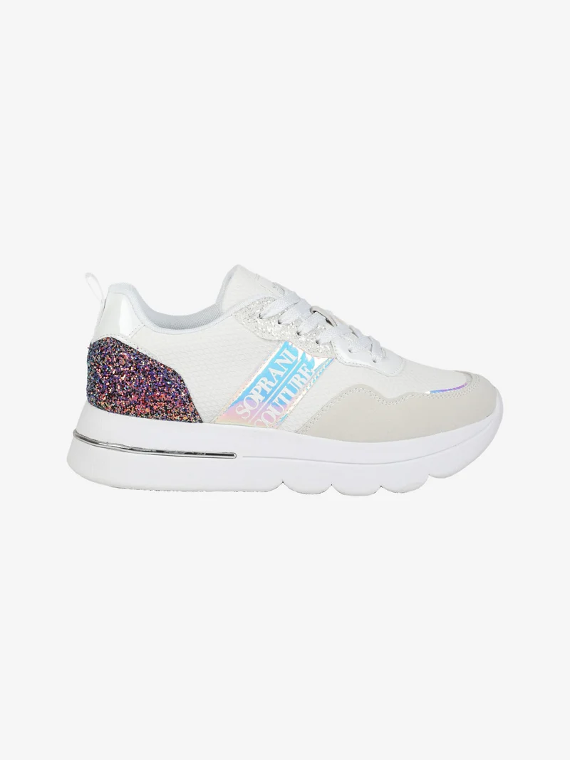 Sneakers donna glitter con platform - bianco