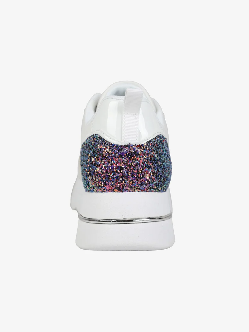 Sneakers donna glitter con platform - bianco