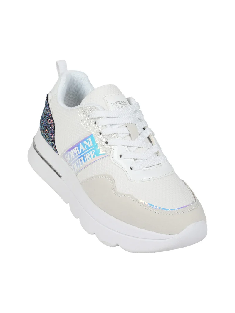 Sneakers donna glitter con platform - bianco