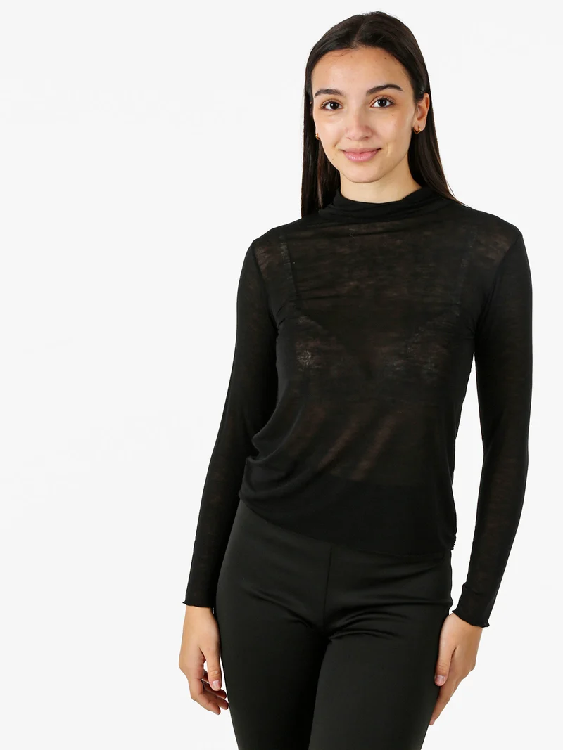 Maglia dolcevita da donna in misto cashmere a maniche lunghe - nero