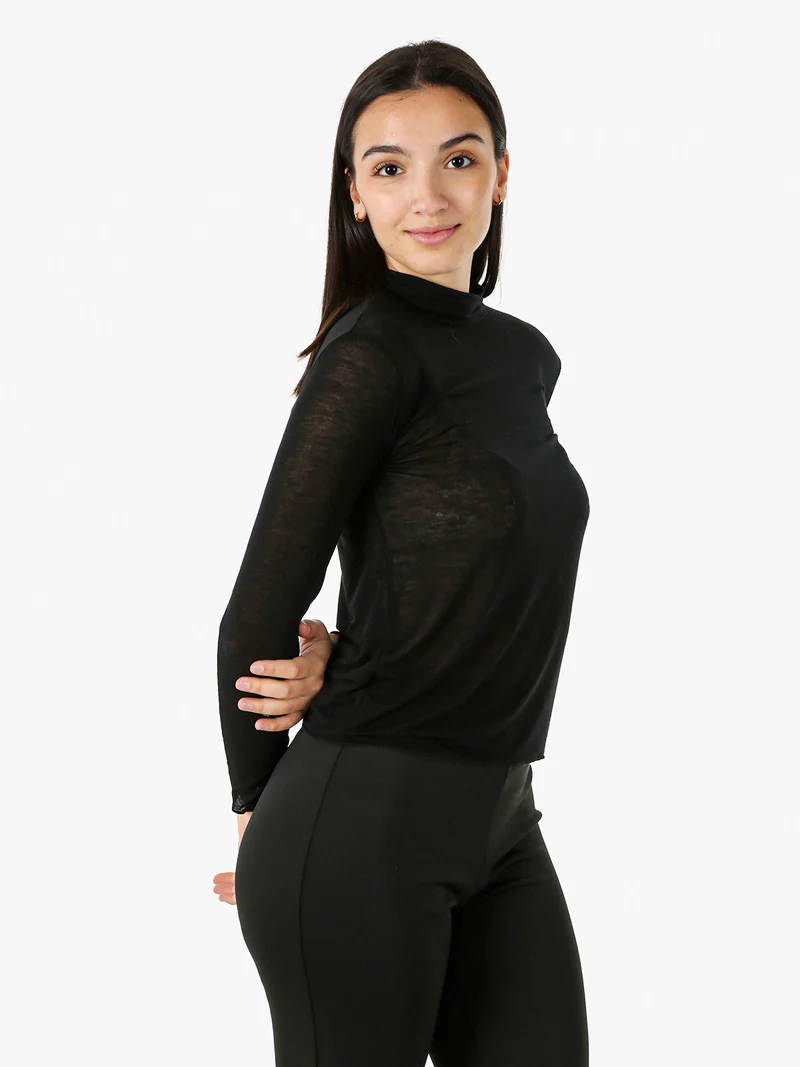 Maglia dolcevita da donna in misto cashmere a maniche lunghe - nero