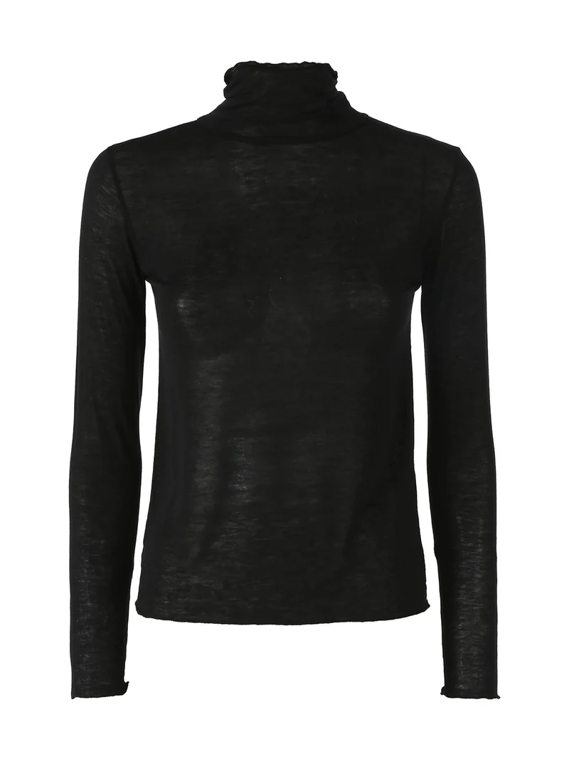 Maglia dolcevita da donna in misto cashmere a maniche lunghe - nero