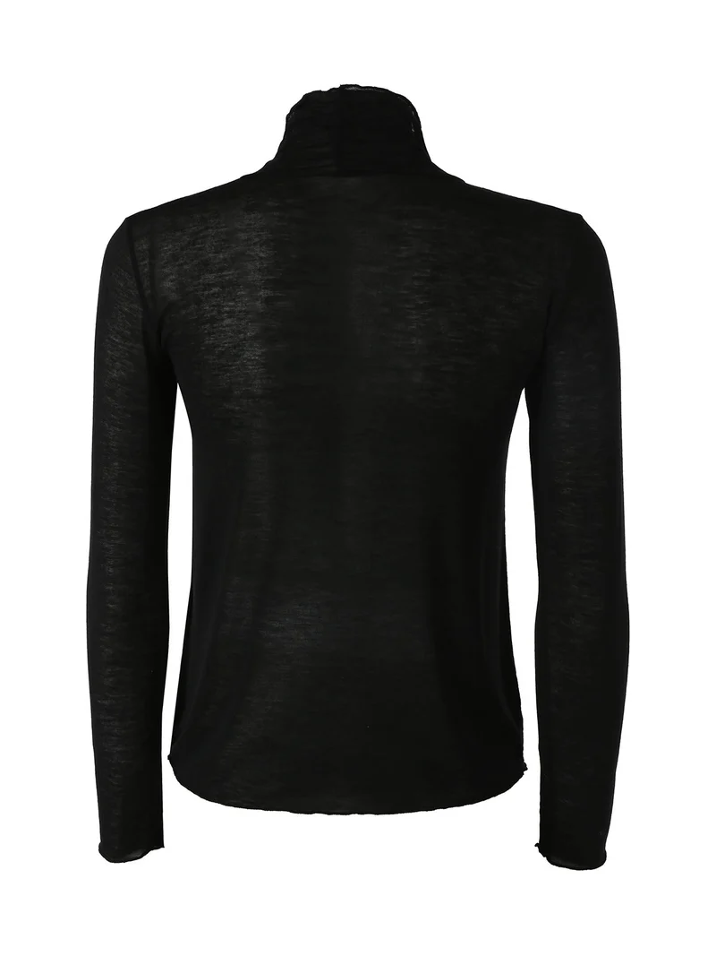 Maglia dolcevita da donna in misto cashmere a maniche lunghe - nero