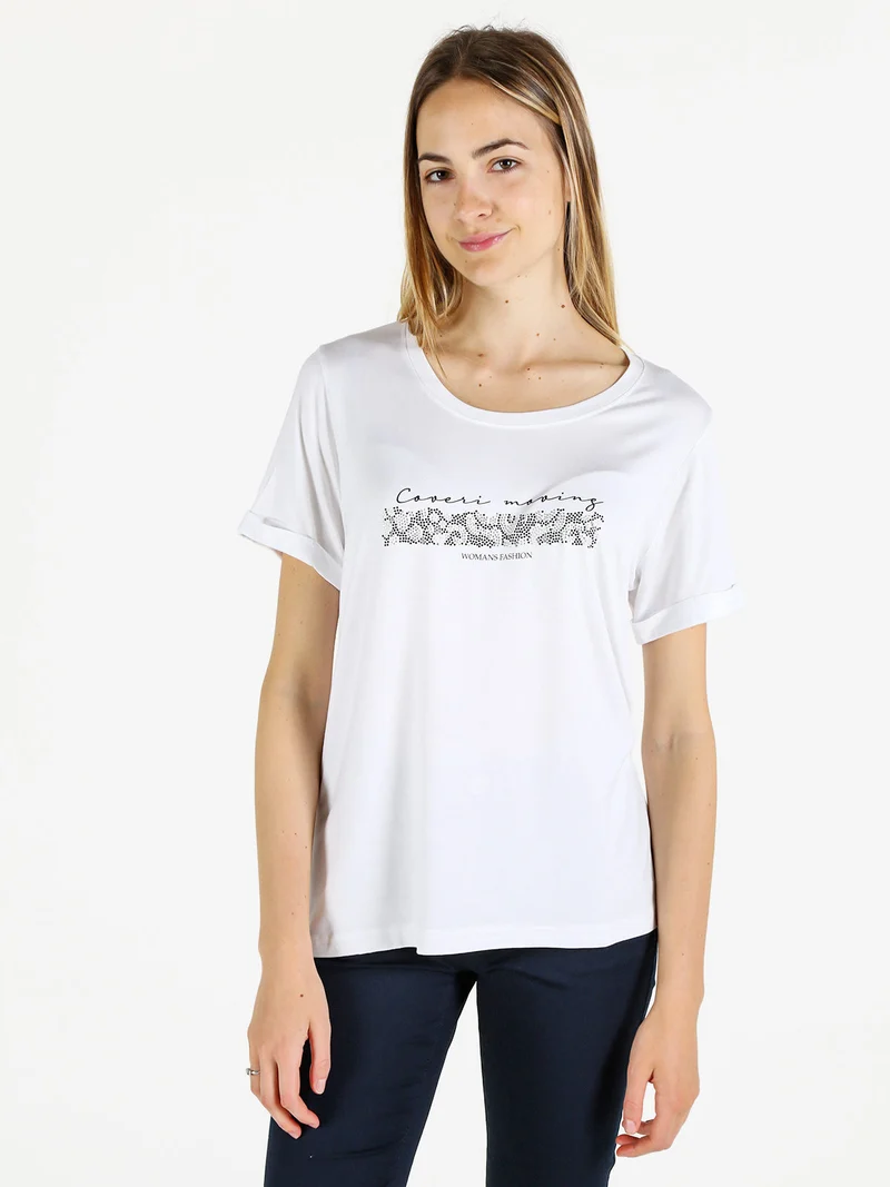 T-shirt da donna con strass - bianco