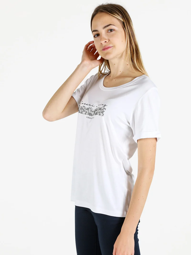 T-shirt da donna con strass - bianco