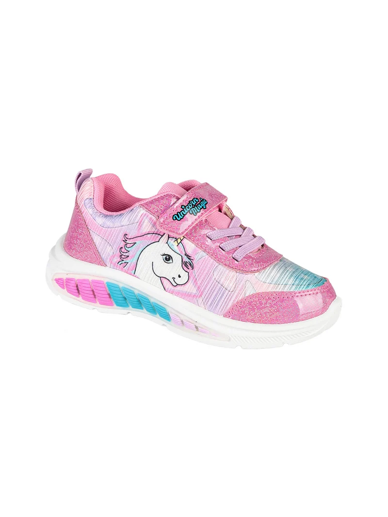 Sneakers da bambina unicorno con strappo e luci - fucsia