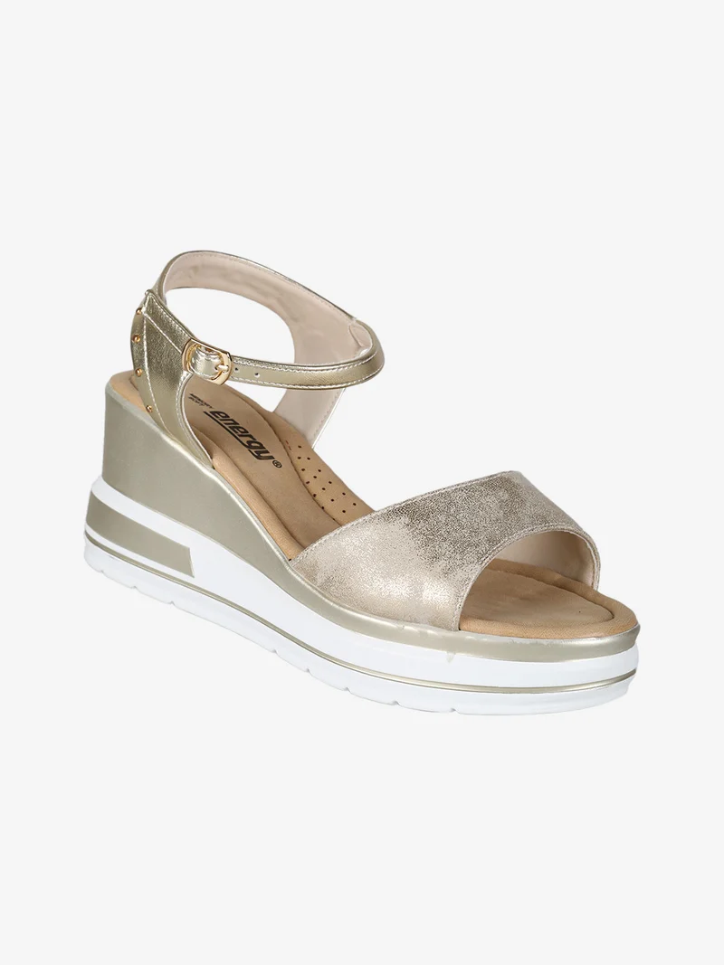 Sandali donna con zeppa e plateau - oro
