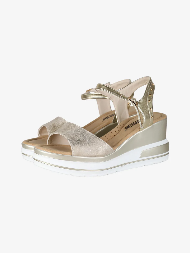 Sandali donna con zeppa e plateau - oro