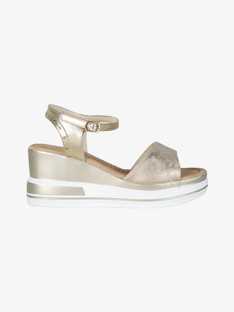 Sandali donna con zeppa e plateau - oro
