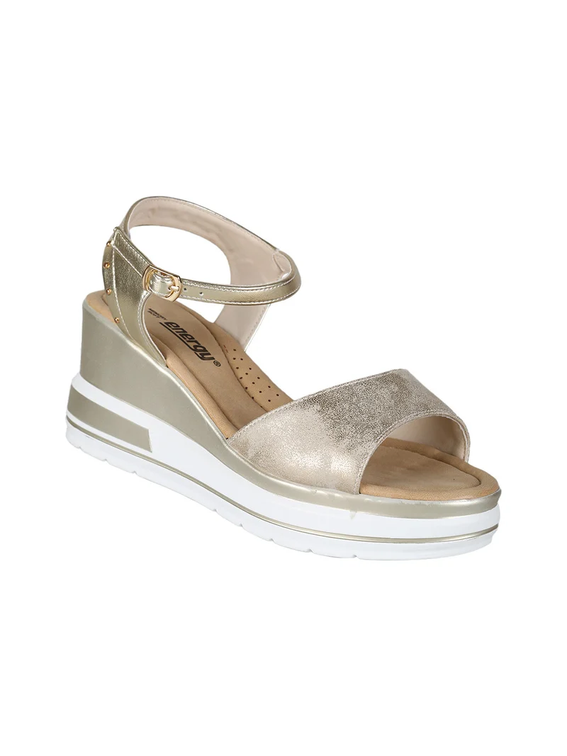Sandali donna con zeppa e plateau - oro