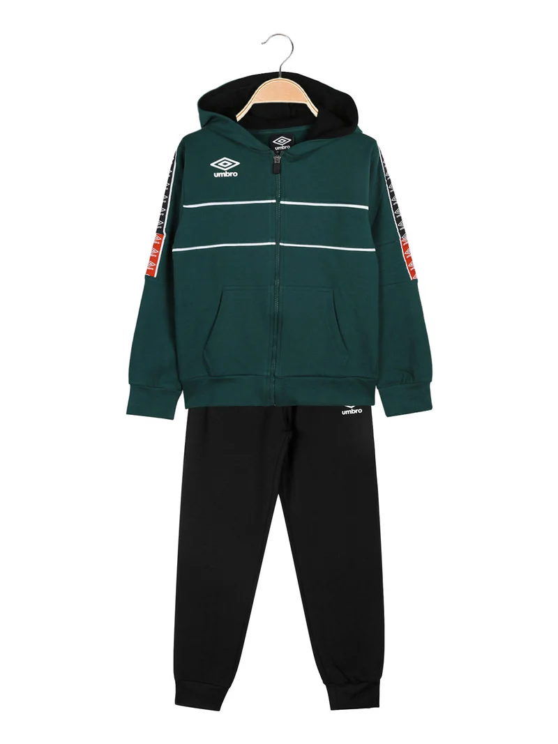 Completo tuta 2 pezzi da bambino con cappuccio e zip - verde