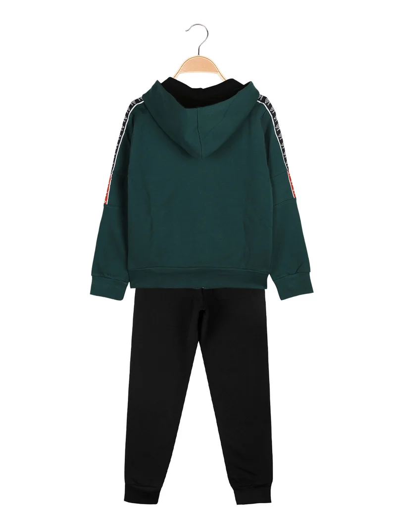 Completo tuta 2 pezzi da bambino con cappuccio e zip - verde