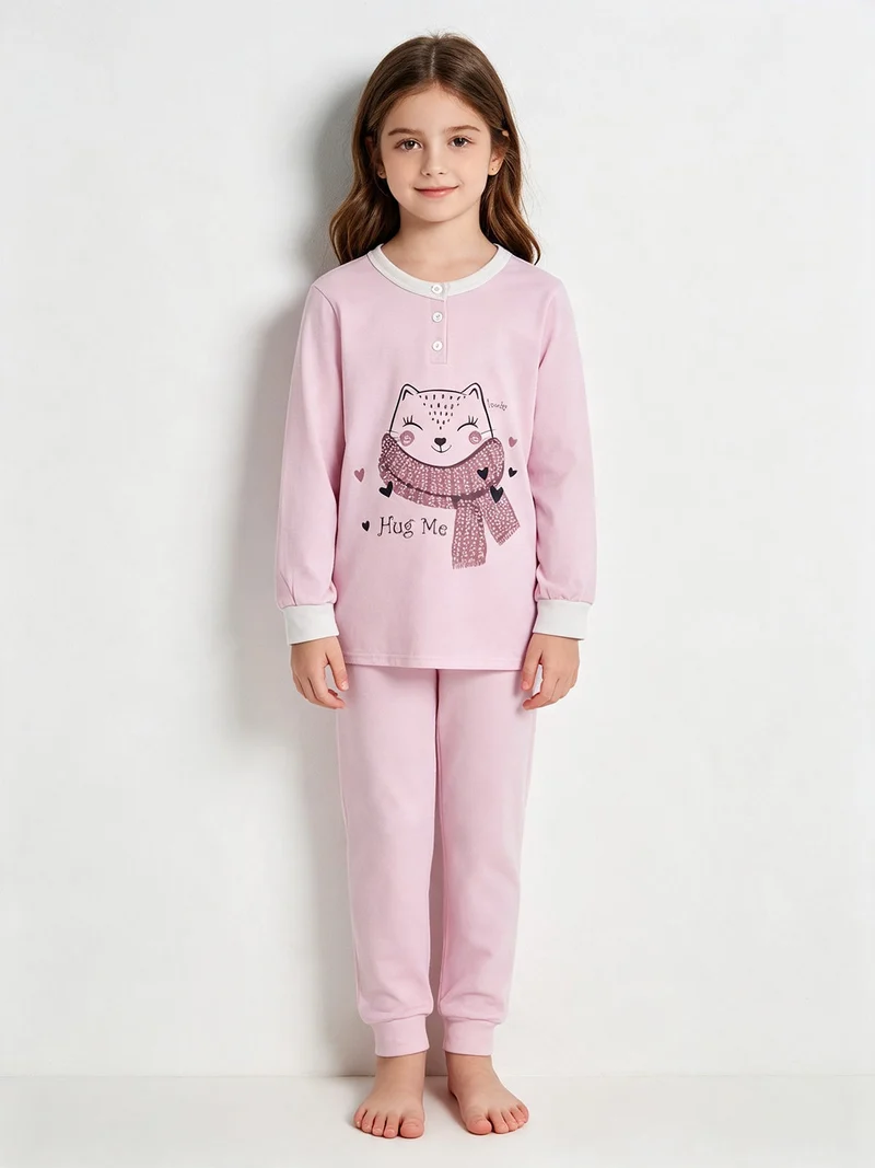 Pigiama lungo bambina con bottoni - rosa