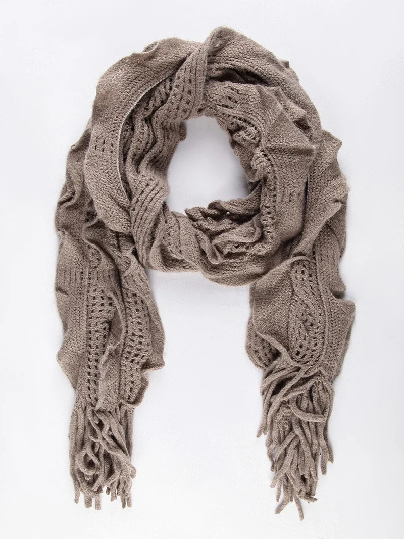 Sciarpa in maglia con frange - khaki