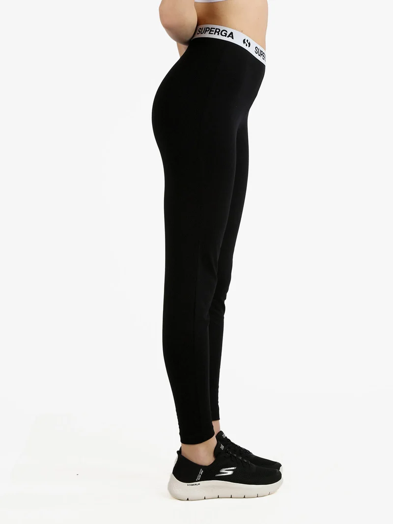 Leggings donna sportivi con fascia stampata - nero
