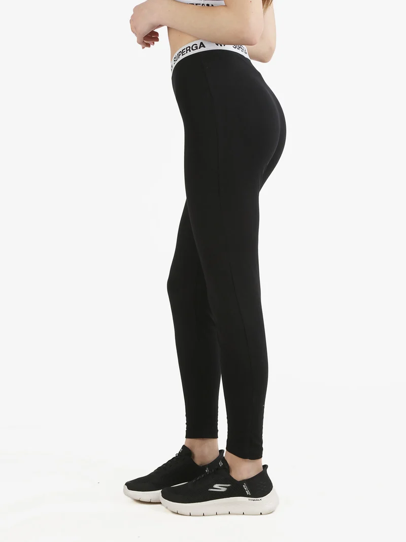 Leggings donna sportivi con fascia stampata - nero