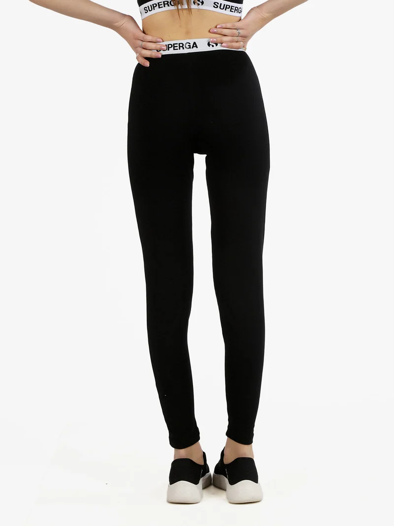 Leggings donna sportivi con fascia stampata - nero