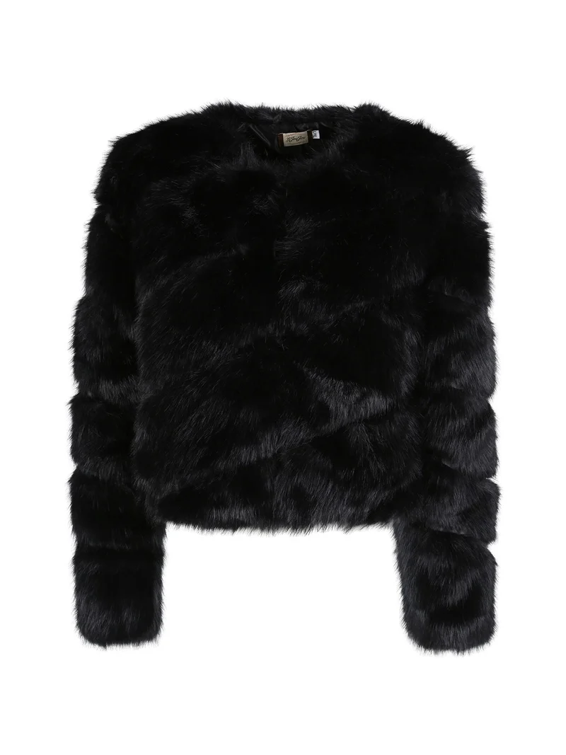 Giacca crop da donna in pelliccia sintetica - nero