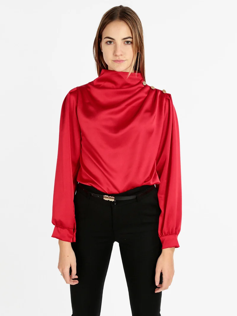 Blusa in simil seta da donna - rosso