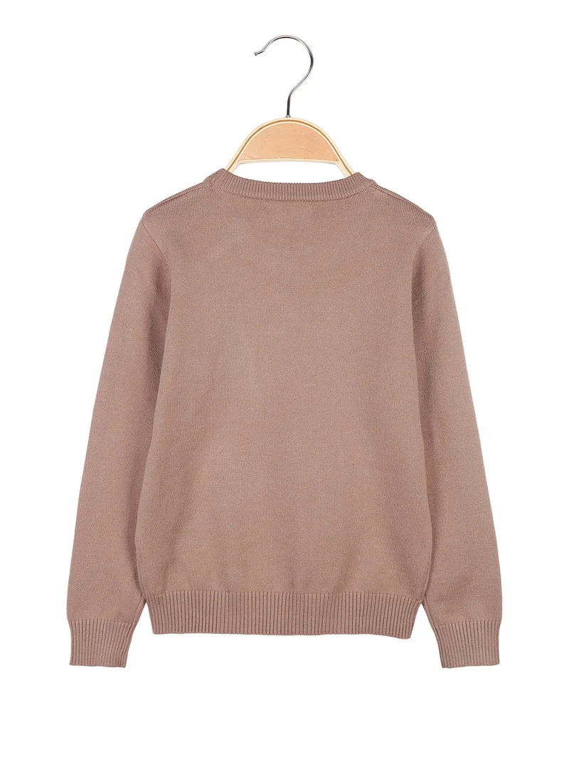 Pullover in maglia da bambino con taschino - cammello