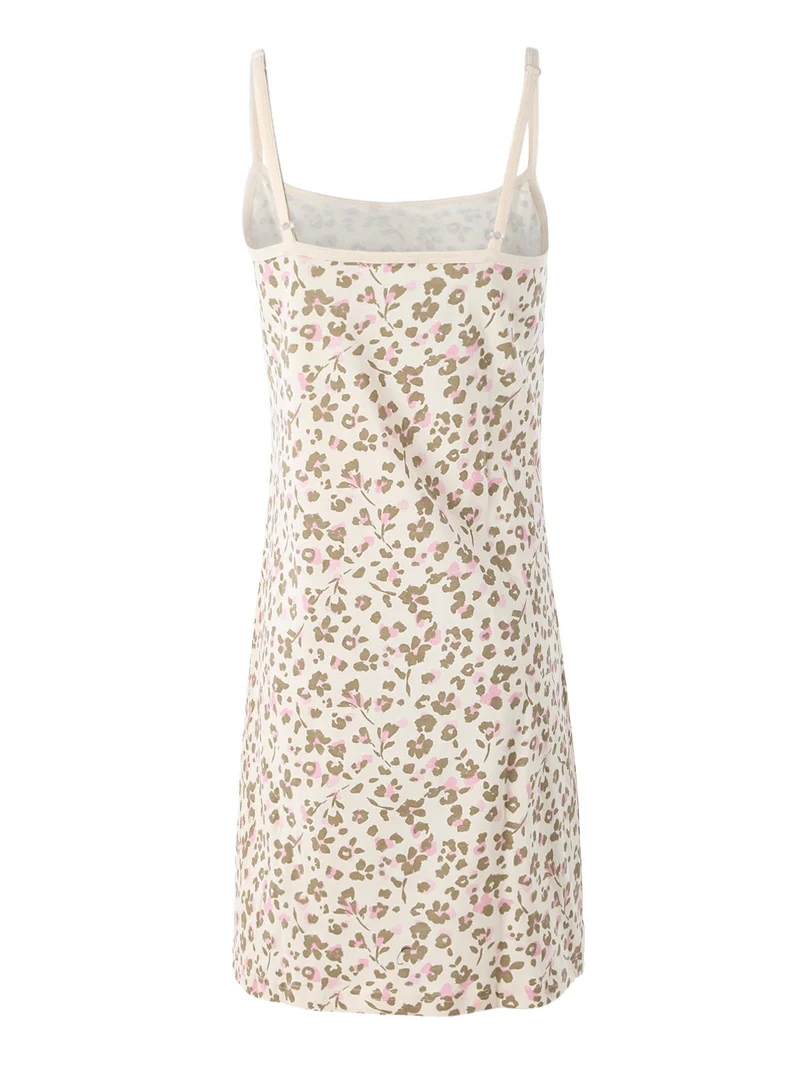 Camicia da notte da donna in cotone con spalline sottili - beige