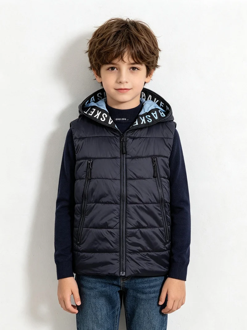 Smanicato da bambino con cappuccio e zip - blu scuro