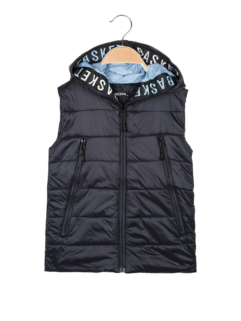 Smanicato da bambino con cappuccio e zip - blu scuro