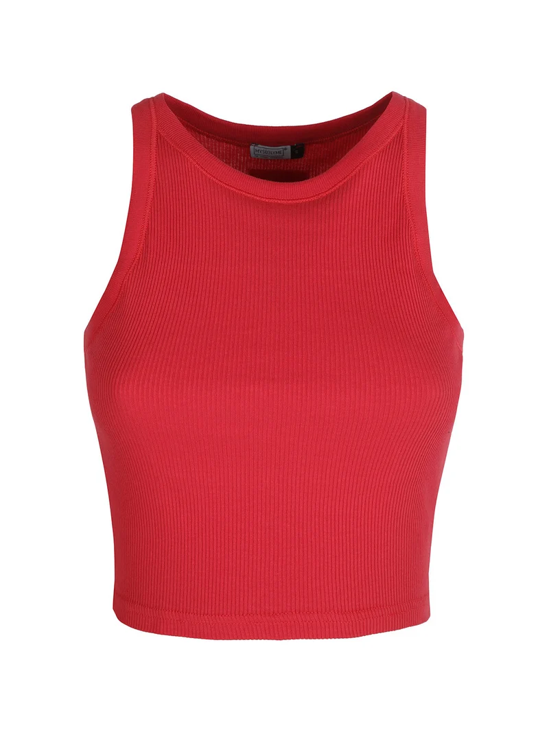 Canotta cropped da donna a costine - rosso